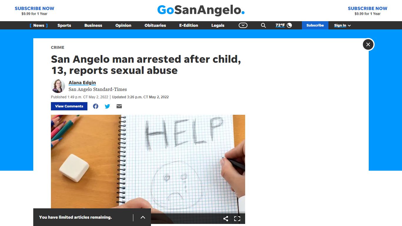 San Angelo man arrested after child reports sexual abuse